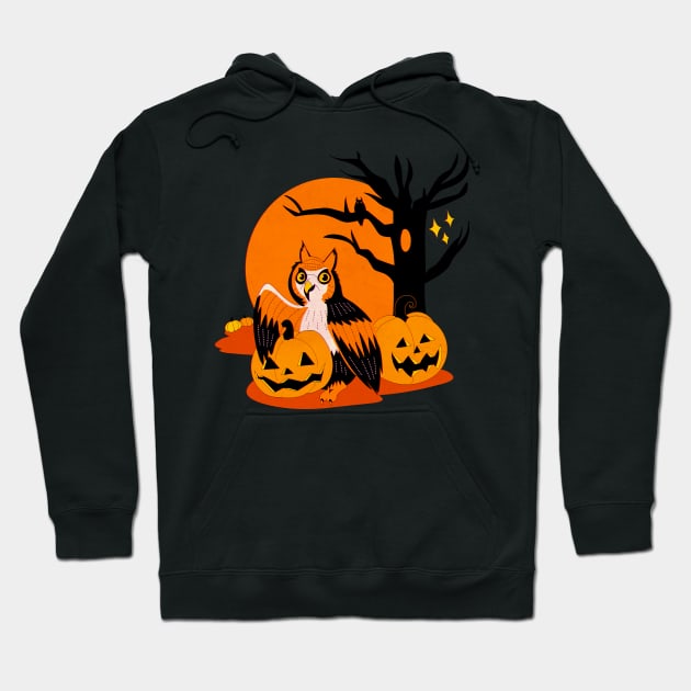 Vintage Halloween Owl Design Hoodie by Hillopurkki